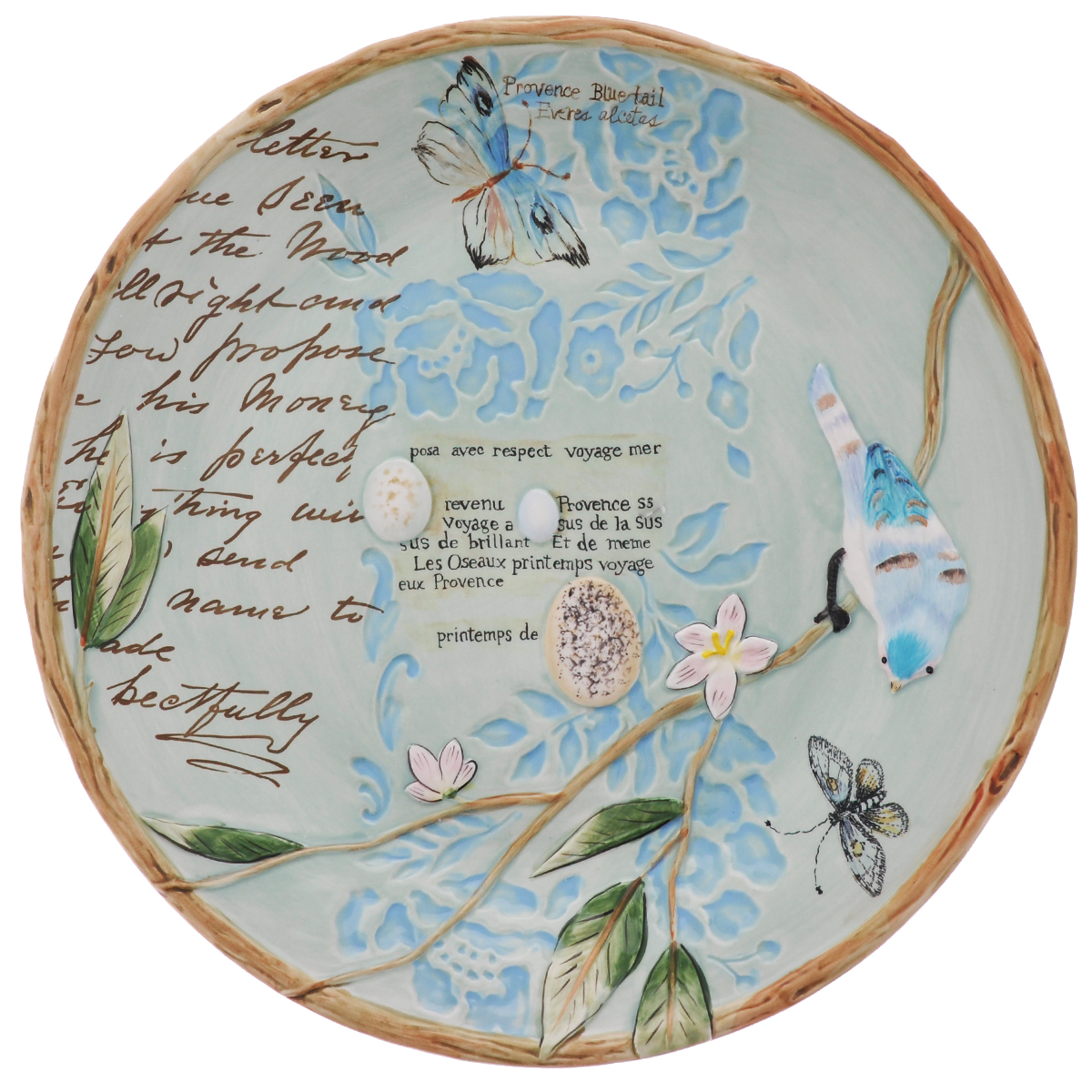 Блюдо круглое Fitz and Floyd Toulouse, диаметр 34 см20-487 Блюдо круглое Fitz and Floyd Toulouse, диаметр 34 см20-487Круглое блюдо Fitz and Floyd Toulouse изготовлено из высококачественной керамики и декорировано рельефным изображением цветов и птиц. Такое оригинальное блюдо идеально подойдет для красивой сервировки стола. Рекомендуется мыть вручную с использованием неабразивных моющих средств. Размер блюда: 34 см х 34 см х 3,7 см.