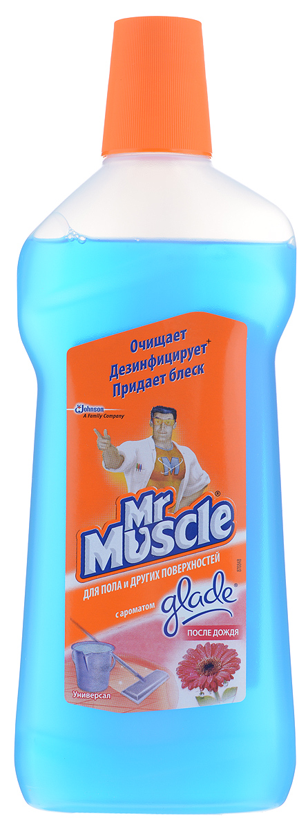 Чистящее средство для пола и других поверхностей Mr. Muscle Универсал, после дождя, 500 мл666937 Чистящее средство для пола и других поверхностей Mr. Muscle Универсал, после дождя, 500 мл666937Чистящее средство для пола и других поверхностей Mr. Muscle Универсал сочетает в себе моющую силу Mr. Muscle и восхитительные ароматы Glade. Быстро и эффективно удаляет грязь, не оставляя разводов. Подходит для мытья деликатных поверхностей: паркета, ламината, лакированных поверхностей, натурального камня и т.д. Мгновенный результат - сияющая чистота, свежесть и приятный аромат во всем доме. Идеально подходит для мытья полов, кафеля, кухонных столешниц, раковин и любых других поверхностей в вашем доме. Состав: вода, н-ПАВ, отдушка, алкилдиметилбензиламмоний хлорид, консервант, краситель. Товар сертифицирован.