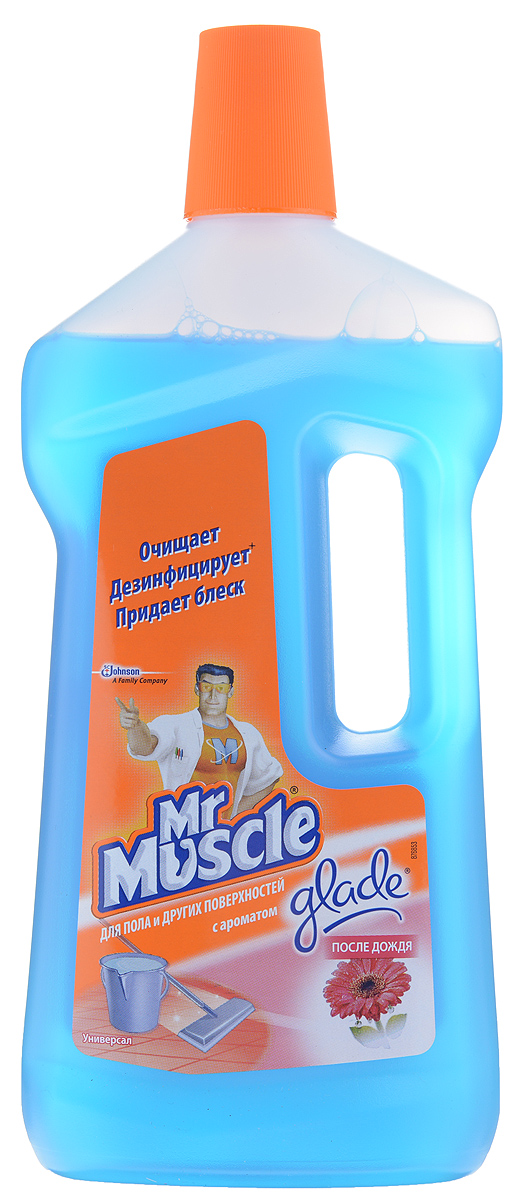 Чистящее средство для пола и других поверхностей Mr. Muscle Универсал, после дождя, 750 мл666938 Чистящее средство для пола и других поверхностей Mr. Muscle Универсал, после дождя, 750 мл666938Чистящее средство для пола и других поверхностей Mr. Muscle Универсал сочетает в себе моющую силу Mr. Muscle и восхитительные ароматы Glade. Быстро и эффективно удаляет грязь, не оставляя разводов. Подходит для мытья деликатных поверхностей: паркета, ламината, лакированных поверхностей, натурального камня и т.д. Мгновенный результат - сияющая чистота, свежесть и приятный аромат во всем доме. Идеально подходит для мытья полов, кафеля, кухонных столешниц, раковин и любых других поверхностей в вашем доме. Состав: вода, н-ПАВ, отдушка, алкилдиметилбензиламмоний хлорид, консервант, краситель. Товар сертифицирован.