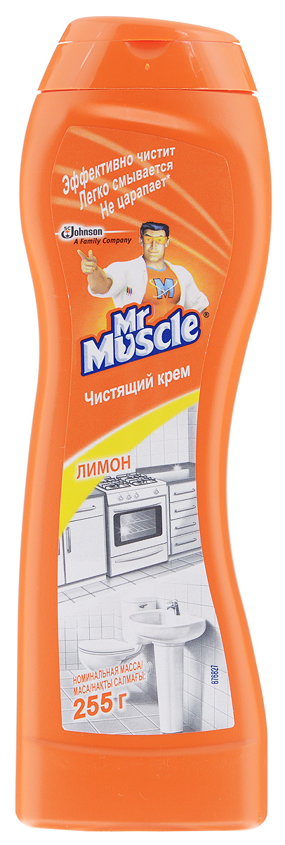 Чистящий крем Mr. Muscle, лимон, 255 г666787 Чистящий крем Mr. Muscle, лимон, 255 г666787Чистящий универсальный крем Mr. Muscle предназначен для посуды, кухонных плит, раковин, ванн. Мощная формула нового чистящего крема легко расщепляет самые трудновыводимые загрязнения, такие как пригоревший жир на кухне и налет в ванной. Легко смывается после применения. Кроме того, бережно очищает любые поверхности, возвращая им первоначальный блеск и дарит вашему дому восхитительный аромат свежести. Состав: вода, абразив, а-ПАВ, натрия карбонат, н-ПАВ, гидроксид натрия, олеиновая кислота, отдушка (d-лимонен), акриловый сополимер. Вес: 255 г. Товар сертифицирован.