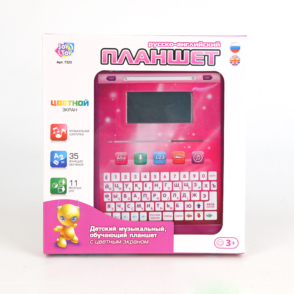 Компьютер Joy Toy Планшет, обучающий, с цветным экраномA848-H05077/7323 Компьютер Joy Toy Планшет, обучающий, с цветным экраномA848-H05077/7323Детский обучающий компьютер, который сделан в виде планшета.Он поможет в обучении детей в возрасте от 3 лет. Ваш ребенок сможет начать учить русские и английские буквы, азы письма, цифрам и многому другому.Характеристики планшетного компьютера :Музыкальные упражнения и игры,Меню работает на русском и английском языках,Компьютер поможет начать писать, читать, считать,При помощи планшета можно будет выучить времена года и время,В компьютере есть игры, которые развивают внимание,Занятия за компьютером поможет развить логическое мышление и просто выучить много нового.Программное обеспечение компьютера: 35 обучающих функций,Музыкальная шкатулка, 11 игр,Компьютер может работать от сети или от батареек,Регулировка громкости.Перечень обучающих программ: - Урок математики (изучение цифр, учимся складывать, учимся вычитать, учимся умножать, учимся делить, сравниваем цифры, подсчитай фигурки, , - Урок Рус.яз./Анг.яз.(изучение букв, заглавные и строчные буквы, расставь буквы в алфавитном порядке,...