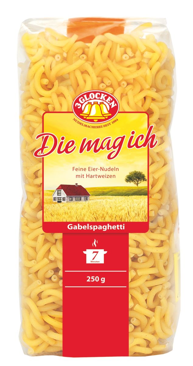3 Glocken Gabelspaghetti мелкие рожки, 250 гDMI 500033 3 Glocken Gabelspaghetti мелкие рожки, 250 гDMI 500033Мелкие макароны - рожки 3 Glocken Gabelspaghetti состоят из твёрдой муки с добавлением двух с половиной яиц на один килограмм муки. Хочется особо подчеркнуть - там действительно яйца высшей категории класса А. Очень доступная серия по цене для любых слоёв населения. Условия хранения: в сухом прохладном месте при температуре до 30°C и относительной влажностью воздуха не более 70%