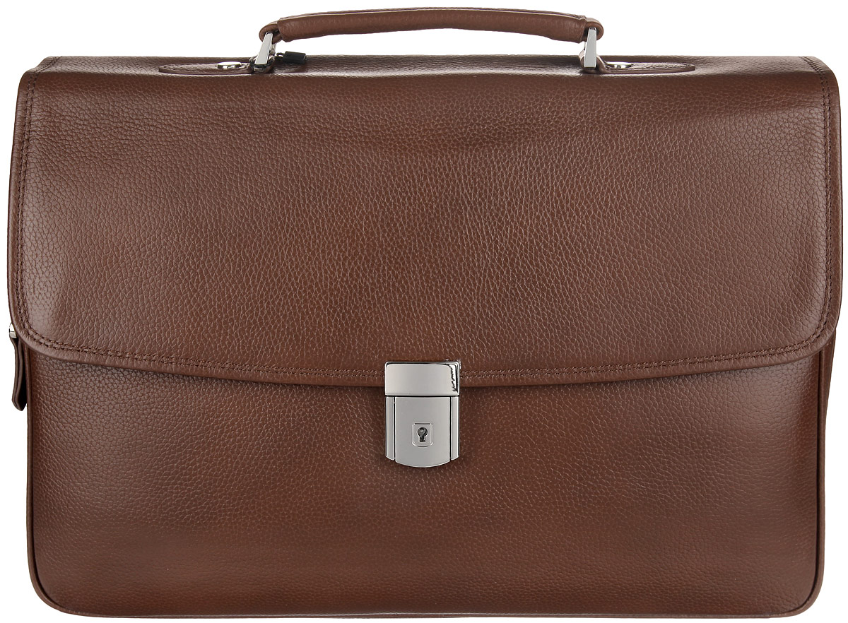 Портфель мужской Fabretti, цвет: коричневый. LRB133LRB133-brown Портфель мужской Fabretti, цвет: коричневый. LRB133LRB133-brownСтильный мужской портфель Fabretti выполнен из натуральной кожи с зернистой фактурой, оформлен металлической фурнитурой. Изделие закрывается клапаном на замок-защелку и дополнительно ключом (ключик входит в комплект). Изделие имеет одно основное отделение, внутри которого расположен мягкий карман для планшета с хлястиком на липучке, два открытых кармашка для мелких бумаг и мобильного телефона и два врезных кармана на застежка-молниях. Снаружи, на лицевой стенке портфеля, расположен накладной карман-органайзер, который закрывается на металлическую застежку-молнию. Органайзер включает в себя четыре кармана для кредитных карт, три накладных кармана, фиксатор для ручки. На тыльной стенке изделия расположен врезной карман на застежке-молнии. Изделие дополнено практичной ручкой и съемным плечевым ремнем, длина которого регулируется при помощи пряжки. Стильный и практичный мужской портфель Fabretti выгодно дополнит ваш деловой образ.