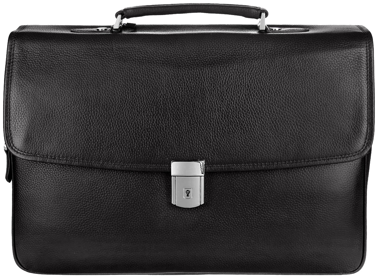 Портфель мужской Fabretti, цвет: черный. LRB133LRB133-black Портфель мужской Fabretti, цвет: черный. LRB133LRB133-blackСтильный мужской портфель Fabretti выполнен из натуральной кожи с зернистой фактурой, оформлен металлической фурнитурой. Изделие закрывается клапаном на замок-защелку и дополнительно ключом (ключик входит в комплект). Изделие имеет одно основное отделение, внутри которого расположен мягкий карман для планшета с хлястиком на липучке, два открытых кармашка для мелких бумаг и мобильного телефона и два врезных кармана на застежка-молниях. Снаружи, на лицевой стенке портфеля, расположен накладной карман-органайзер, который закрывается на металлическую застежку-молнию. Органайзер включает в себя четыре кармана для кредитных карт, три накладных кармана, фиксатор для ручки. На тыльной стенке изделия расположен врезной карман на застежке-молнии. Изделие дополнено практичной ручкой и съемным плечевым ремнем, длина которого регулируется при помощи пряжки. Стильный и практичный мужской портфель Fabretti выгодно дополнит ваш деловой образ.