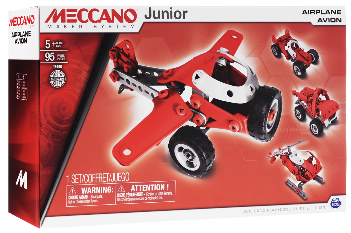 Meccano Конструктор Легкомоторный самолет 4 в 191745 Meccano Конструктор Легкомоторный самолет 4 в 191745Конструктор Meccano Легкомоторный самолет позволит вашему ребенку весело и с пользой провести время. Набор включает в себя 95 деталей из пластика и резины, с помощью которых можно собрать самолет, а также вертолет, самосвал или автомобиль. В набор также входят все необходимые для сборки инструменты и инструкция. Конструктор Meccano Легкомоторный самолет поможет ребенку развить мелкую моторику рук, координацию движений и усидчивость.