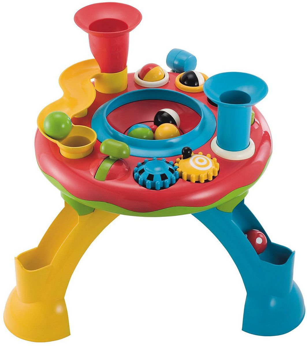 ELC Развивающий игровой центр130928 ELC Развивающий игровой центр130928Яркий игровой развивающий центр ELC обязательно понравится вашему малышу и доставит ему массу положительных эмоций. Игровой набор ELC - это оригинальная версия развивающего столика с цветными шариками. На столике имеются дорожки, воронки, шестеренки - словом, все, чтобы сделать путешествие шариков захватывающим. Масса всего занятного: шарики, вертушка, рычаги, включаются забавные звуки, мигают огоньки. В комплекте 8 шариков и молоток. Сравнивая цвет и размер разнообразных игрушек, ребенок развивает визуальное восприятие. Посредством различных действий - нажать, потянуть, удержать - ребенок тренирует координацию рук и глаз, мелкую моторику. Игровой центр развивает мышцы и координацию движений у малыша. Рекомендуется докупить 3 батарейки АА (не входят в комплект).