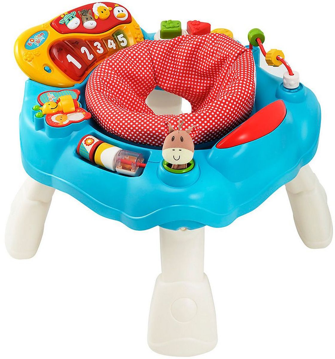 ELC Игровой центр Цветочная ферма140072 ELC Игровой центр Цветочная ферма140072Яркий игровой развивающий центр ELC обязательно понравится вашему малышу и доставит ему массу положительных эмоций. Игровой набор ELC - это оригинальная версия развивающего столика со встроенными игрушками. На поверхности столика: клавиатура с пятью веселыми мелодиями и звуками животных, книжечка-бабочка, безопасное зеркальце, бусы, сортер и погремушка. Сравнивая цвет и размер разнообразных игрушек, ребенок развивает визуальное восприятие. Посредством различных действий - нажать, потянуть, удержать - ребенок тренирует координацию рук и глаз, мелкую моторику. Благодаря небольшому весу и съемным ножкам центр очень удобен для транспортировки. Рекомендуется докупить 2 батарейки АА (не входят в комплект).