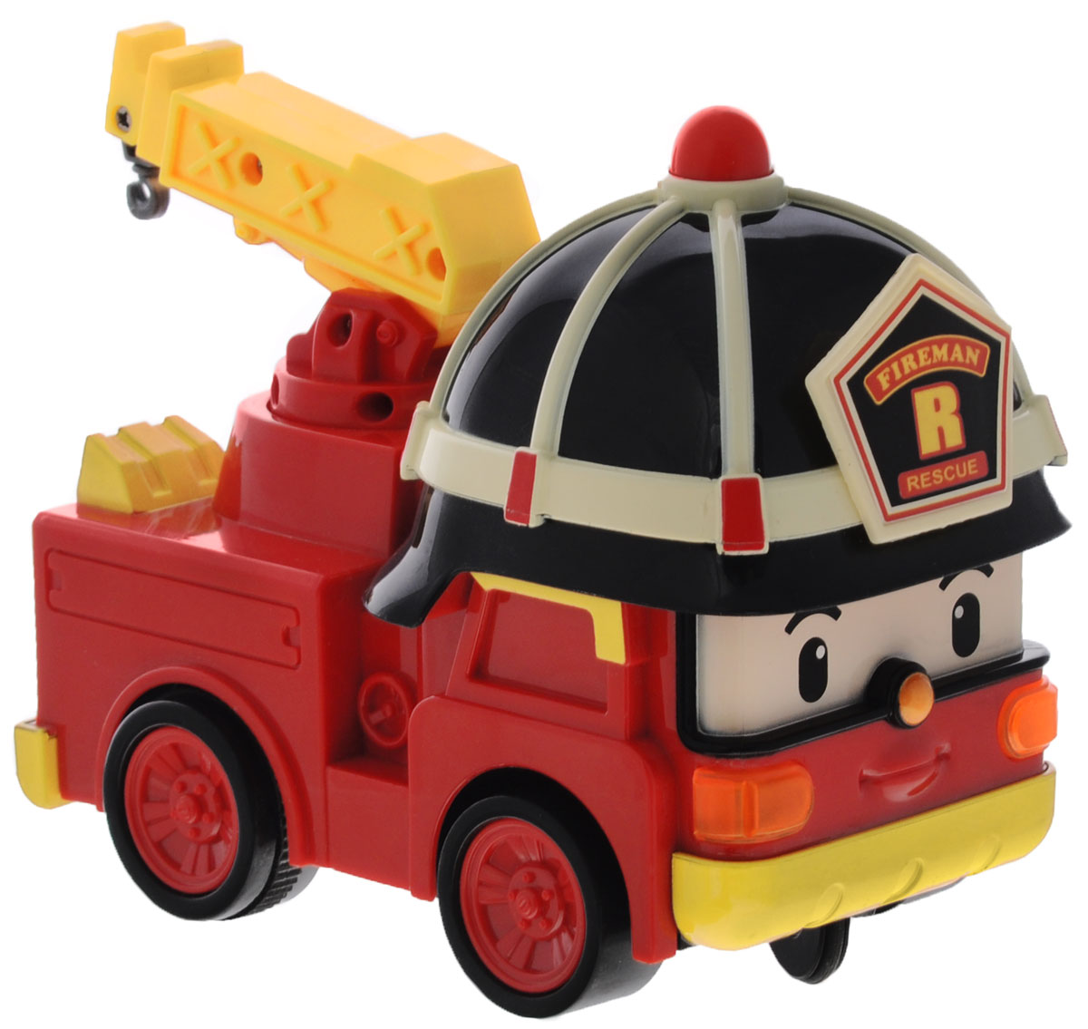 Robocar Poli Игрушка на радиоуправлении Рой83186 Robocar Poli Игрушка на радиоуправлении Рой83186Радиоуправляемая игрушка со световыми эффектами Рой привлечет внимание вашего ребенка и не позволит ему скучать. Она выполнена из прочного пластика голубого и зеленого цветов в виде пожарной машинки Роя - персонажа мультфильма Робокар Поли и его друзья. Игрушка может двигаться вперед, поворачивать направо и разворачиваться. Во время движения у нее светятся фары. Колеса машинки дополнены резиновыми вставками, которые исключают скольжение игрушки на гладкой поверхности. К машинке прилагается пульт с инфракрасным дистанционным управлением, на котором имеются две крупные кнопки выбора направления движения машинки и кнопка включения. В комплект входит инструкция по эксплуатации на русском языке. Такая замечательная игрушка подарит вашему малышу массу положительных эмоций! Для работы машинки необходимы 3 батареи напряжением 1,5V типа АА, для работы пульта управления необходима 1 батарея напряжением 9V типа 6LR61 (не входят в комплект).