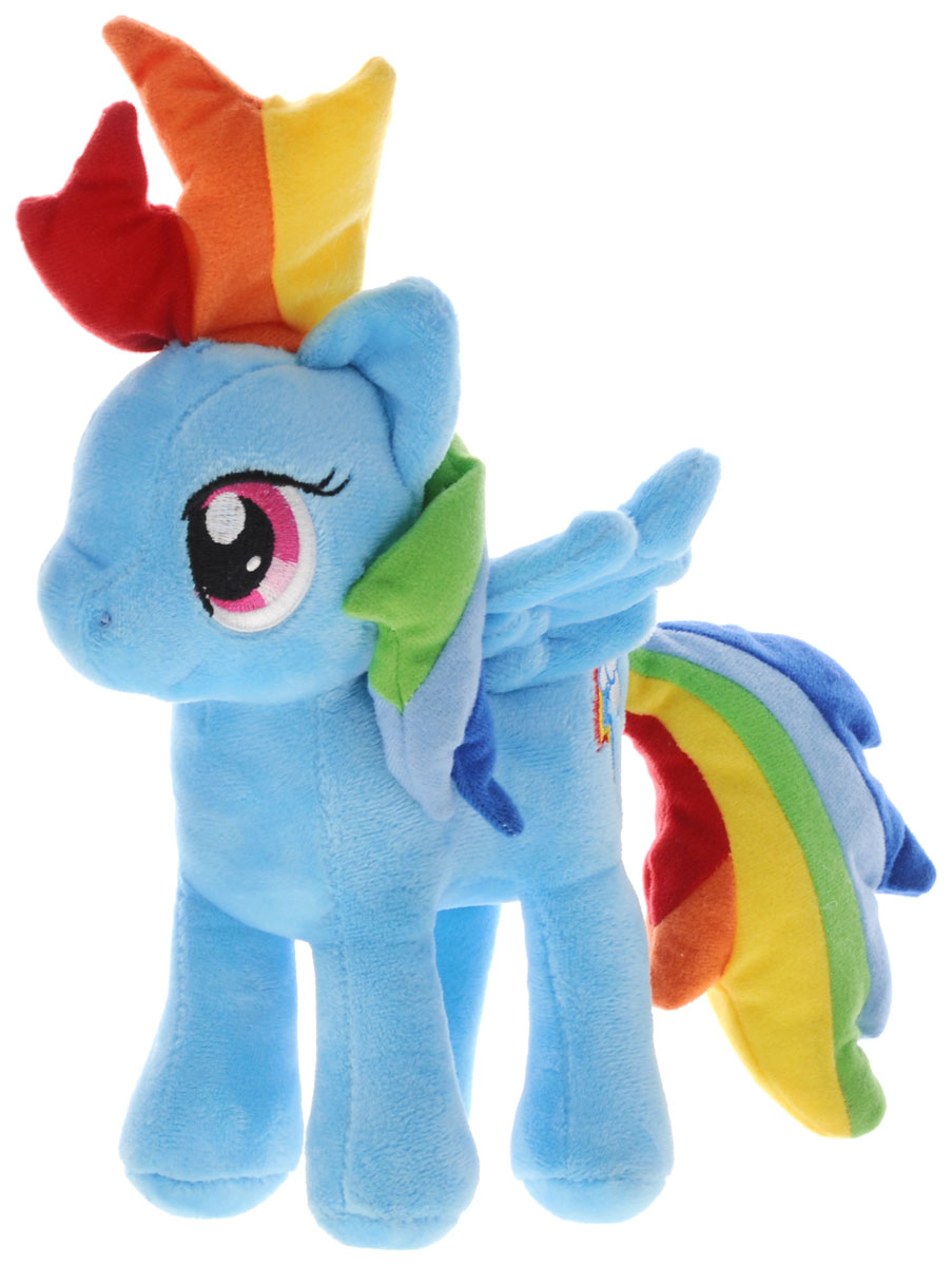My Little Pony Мягкая игрушка Пони Рэйнбоу Дэш цвет голубой 22 смMLPE1D My Little Pony Мягкая игрушка Пони Рэйнбоу Дэш цвет голубой 22 смMLPE1DМягкая игрушка My Little Pony Пони Рэйнбоу Дэш выполнена в виде очаровательной пони нежно-голубого цвета с длинным радужным хвостом, разноцветной гривой. Игрушка изготовлена из высококачественного текстильного материала. Рэйнбоу Дэш - очень смелая, целеустремленная пони, она не любит проигрывать, зато обожает победы, скорость, а больше всего на свете она любит летать. Хобби Рэйнбоу - это, естественно, полеты и ее работа - очищение неба и устройство погоды в Понивилле. Удивительно мягкая игрушка принесет радость и подарит своему обладателю мгновения нежных объятий и приятных воспоминаний. Великолепное качество исполнения делают эту игрушку чудесным подарком к любому празднику.