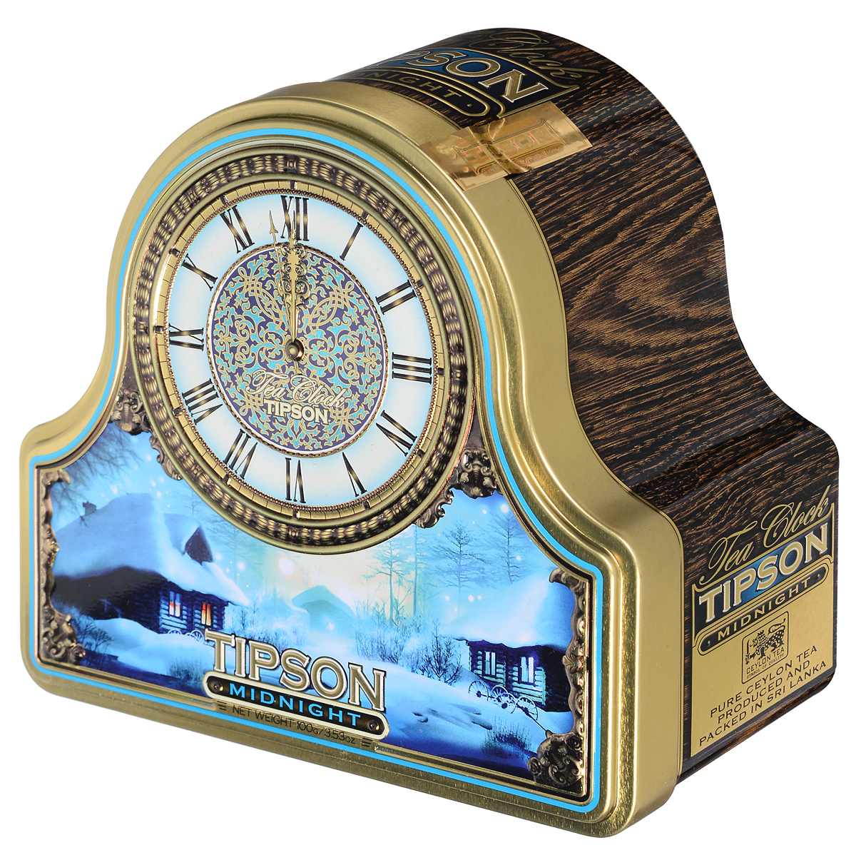 Tipson Midnight черный листовой чай, 100 г (жестяная банка)80032-01 Tipson Midnight черный листовой чай, 100 г (жестяная банка)80032-01Tipson Midnight - чёрный цейлонский листовой чай с ароматами вишни и ванили в красочной новогодней упаковке, которая имеет форму часов. Этот напиток будет прекрасным дополнением к праздничному столу в канун Нового Года.