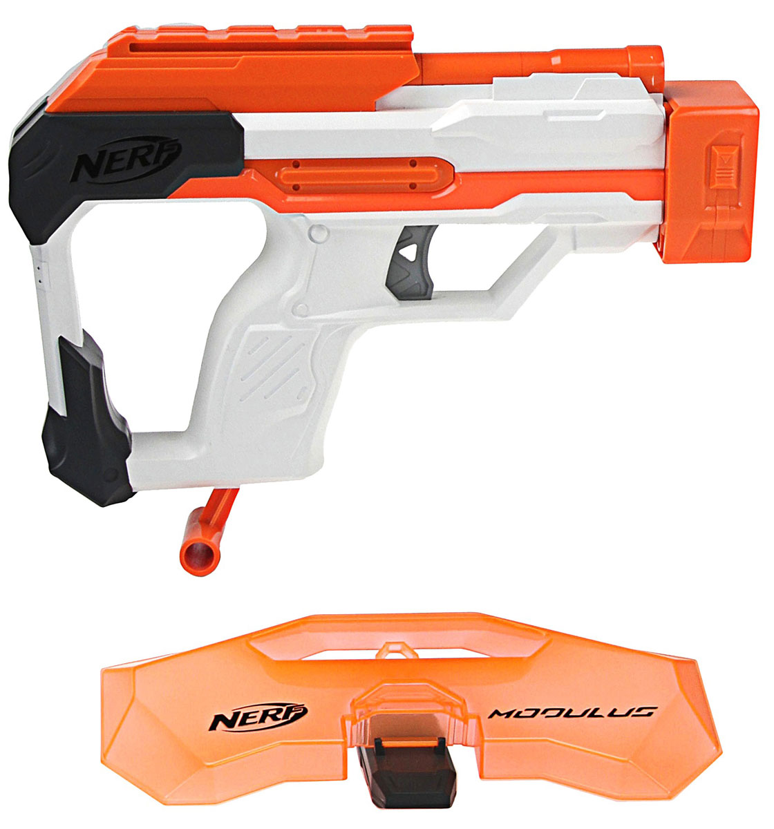 Nerf Modulus Set 3 Искусный защитникB1536EU4 Nerf Modulus Set 3 Искусный защитникB1536EU4Набор Nerf Modulus Set 3 Искусный защитник представляет собой приспособления для повышения шансов на успех операции На все случаи жизни. В комплект входят монтируемые на бластер Nerf N-Strike Modulus ECS-10 (приобретается отдельно) дополнения и два запасных дротика. Одно из улучшений - специальный приклад, который также является бластером, только предназначенным для ближнего боя или использования в случае исчерпания боеприпасов основного оружия. Второе - эффективный щиток, помогающий уберечь глаза от лучей и вспышек бластеров противника. Набор отлично подходит как для игроков, предпочитающих агрессивно-наступательный стиль, так и для обороны зданий или ведения городской герильи. Теперь твой Modulus станет еще круче и ты сможешь перейти на новый уровень ведения боя.