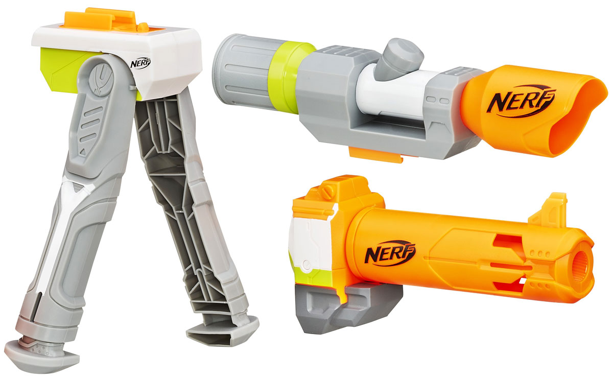 Nerf Modulus Set 4 Меткий стрелокB1537EU4 Nerf Modulus Set 4 Меткий стрелокB1537EU4Модулус сет 4 Меткий стрелок по увеличению дальности стрельбы создан для усовершенствования бластеров серии Nerf Modulus. В комплекте есть все необходимые аксессуары, чтобы модернизировать ваш бластер Nerf N-Strike Modulus ECS-10 (приобретается отдельно). Оптический прицел с увеличенной дальностью, насадка на дуло для большей точности и удобная двунога - с таким арсеналом дополнительных спецсредств вы непременно выйдете победителем из любого, даже самого сложного игрового боя! Теперь твой Модулус станет еще круче и ты сможешь перейти на новый уровень ведения боя.