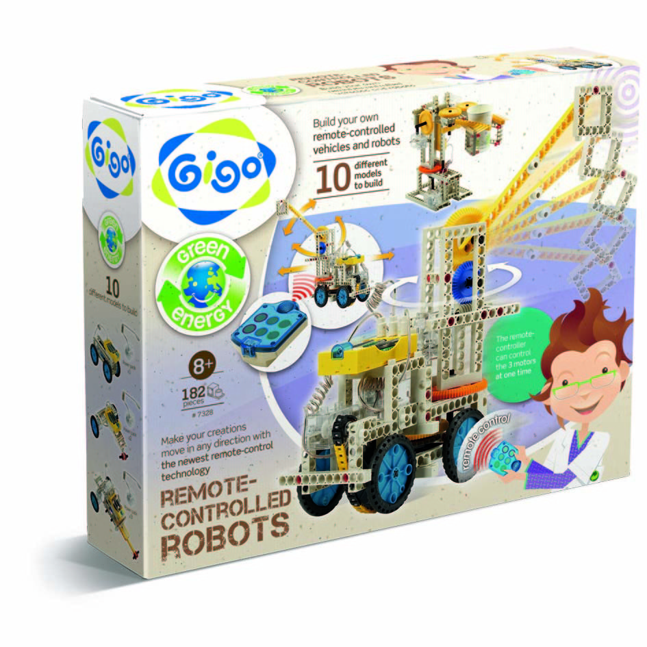 Gigo Конструктор Remote - controlled robots (Гиго. Управляемые роботы)7328 Gigo Конструктор Remote - controlled robots (Гиго. Управляемые роботы)7328Конструктор Gigo Remote - controlled robots (Гиго. Управляемые роботы) представляет сборку моделей с дистанционным управлением. С помощью 182 деталей и инструкции с подробным пошаговым описанием процесса сборки ребенок сможет собрать 10 интересных моделей. В набор входит блок дистанционного управления с емкостной сенсорной панелью. Развивает у детей воображение и технические навыки в форме увлекательной игры с дистанционно управляемыми игрушками, создавая модели, использующие различные принципы электроники, физики и механики.