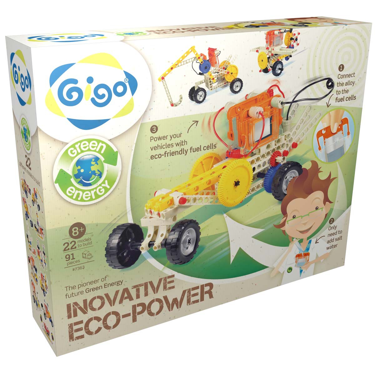 Gigo Конструктор Eco power (Гиго. Энергия соли)7363 Gigo Конструктор Eco power (Гиго. Энергия соли)7363Конструктор Gigo Eco power (Гиго. Энергия соли) состоит из 91 детали, которые совместимы с другими научно-познавательными конструкторами. Ребенок может собрать 22 модели. Это лучшая игрушка для развития мелкой моторики, логики, внимания, пространственного мышления и воображения. Игра с конструктором помогает ребенку стать усидчивым и учит сосредоточенности.