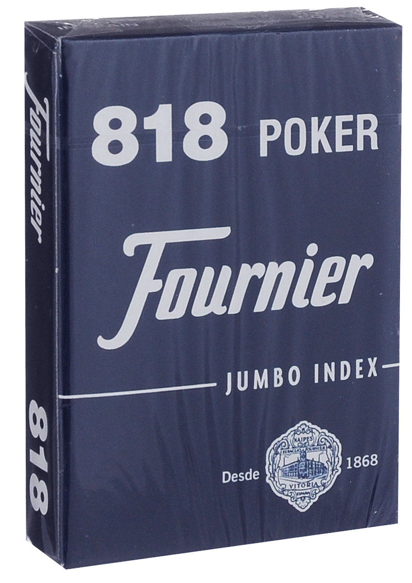 Карты игральные Fournier №818, стандартный индекс, цвет: синий, белый, 55 штК-509 Карты игральные Fournier №818, стандартный индекс, цвет: синий, белый, 55 штК-509Карты для покера Fournier №818 – это карты от известного испанского производителя, продукция которого завоевала мировую популярность. Карты изготовлены по современным покерным стандартам и технологиям, они отличаются высокими износостойкими характеристиками, а пластиковое покрытие не стирается и не осыпается, несмотря на интенсивное использование. Покерные карты Fournier №818 приятно держать в руках, они не слипаются, и их хорошо принимает шафл-машинка. Высокая четкость изображения рисунков и цифр на картах позволяет их хорошо видеть с любого места за столом. Карты имеют покерный размер и стандартный индекс. В колоде 55 карт.