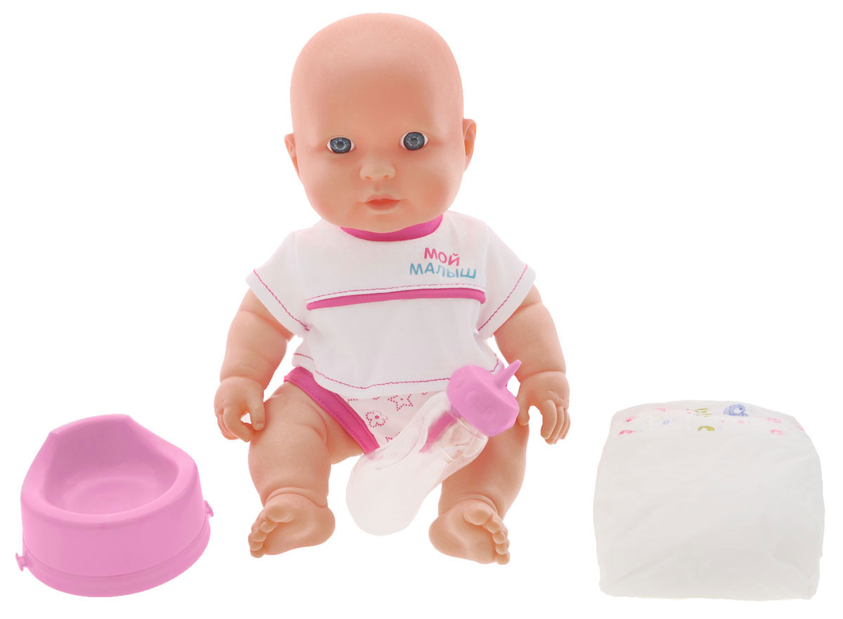 Joy Toy Пупс Мой малыш Саша цвет одежды белый розовыйG589-H43019 Joy Toy Пупс Мой малыш Саша цвет одежды белый розовыйG589-H43019Функциональный пупс Мой малыш. Саша от торговой марки Joy Toy - это уникальная игрушка для современных девочек. Это не просто игрушка, а кукла, которая поможет малышкам стать в будущем заботливыми мамами. Малыш одет в белую футболку и розовые трусики. Саша - капризный малыш - если нажать ему на левую ладошку, то пупс заплачет. Чтобы успокоить малыша, можно напоить его из специальной бутылочки. А после бутылочки нужно не забыть посадить Сашу на горшочек. У пупса подвижные глазки и если уложить его спать, то веки сами закроются. С таким пупсом игры станут намного интереснее!