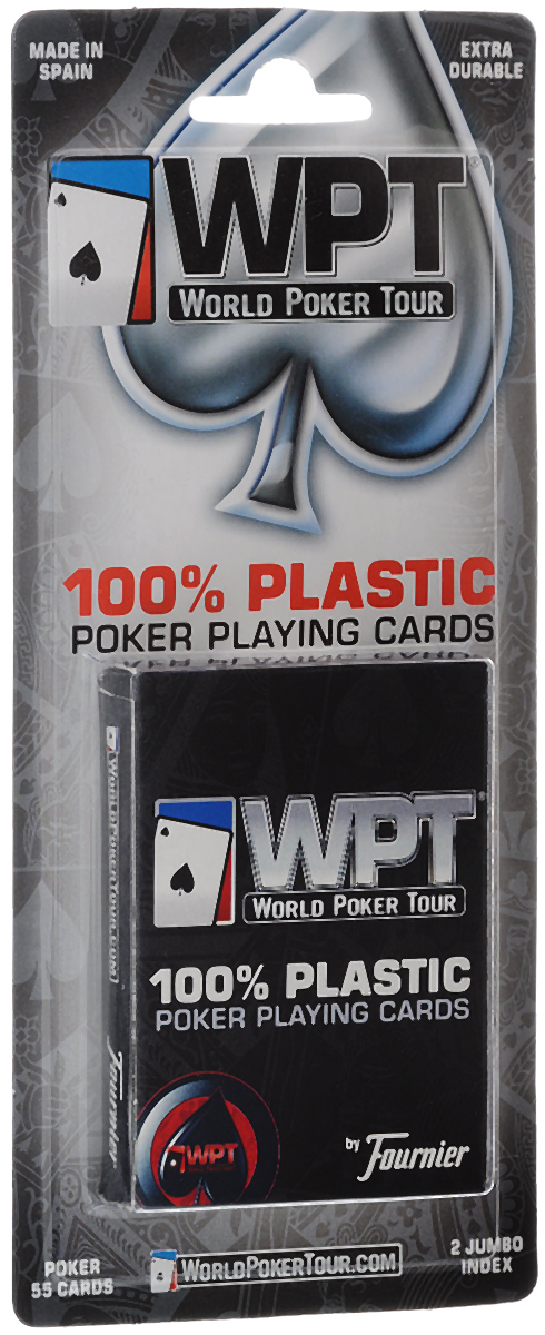 Карты игральные Fournier WPT, крупный индекс, цвет: синий, 55 штК-504 Карты игральные Fournier WPT, крупный индекс, цвет: синий, 55 штК-504Игральные карты Fournier специально выпущены для известной серии турниров по покеру - World Poker Tour (WPT). Карты изготовлены из 100% пластика, они прочные, гибкие, износоустойчивые и долговечные. Колода имеет стандартный покерный размер и классический дизайн. Индексы увеличены. Рубашка с мелким рябым узором, белой окантовкой и эмблемой WPT. В колоде 52 игральные карты, 2 джокера и карта Card Rankings.