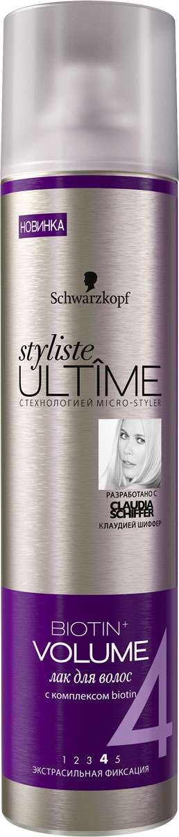 STYLISTE ULTIME Лак Biotin+Volume, 300 мл934290207 STYLISTE ULTIME Лак Biotin+Volume, 300 мл934290207Styliste ULTIME с эксклюзивной технологией micro-styler – это роскошные средства для укладки, обеспечивающие безупречную фиксацию и исключительно стойкие эффекты для неординарных решений, достойных вашего стиля! Создайте неотразимый образ с помощью styliste ULTIME. Откройте для себя секрет красоты от Клаудии Шиффер. Styliste Ultime BIOTIN+ VOLUME: -Обогащенная комплексом biotin формула с эффектом антистатика обеспечивает 100 % объема, -Придает волосам густоту и фиксирует укладку на 48 часов. -Быстро высыхает