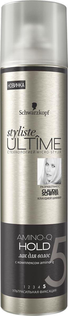 STYLISTE ULTIME Лак Amino-Q Hold, 300 мл934290200 STYLISTE ULTIME Лак Amino-Q Hold, 300 мл934290200Styliste ULTIME с эксклюзивной технологией micro-styler – это роскошные средства для укладки, обеспечивающие безупречную фиксацию и исключительно стойкие эффекты для неординарных решений, достойных вашего стиля! Создайте неотразимый образ с помощью styliste ULTIME. Откройте для себя секрет красоты от Клаудии Шиффер. styliste ULTIME AMINO-Q HOLD: - 48 часов ультрасильной фиксации и устойчивость укладки к внешним факторам. - Формула с комплексом amino-q быстро высыхает и обеспечивает 100 % контроль без склеивания