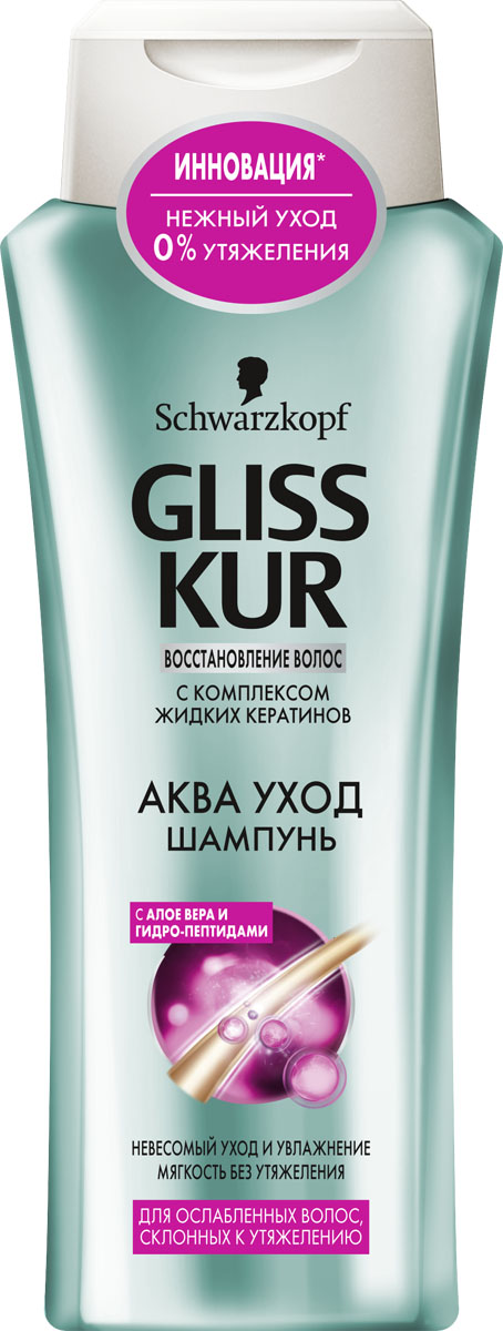 GLISS KUR Шампунь Аква Уход, 250 мл92615714 GLISS KUR Шампунь Аква Уход, 250 мл92615714Ультралегкий уход от Gliss Kur! 100% восстановления, 0% утяжеления. Невесомая формула с АЛОЭ ВЕРА И ГИДРО- ПЕПТИДАМИ восполняет натуральный запас влаги, предотвращает их обезвоживание и придает мягкость.