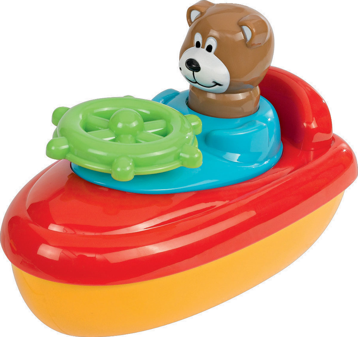Simba Игрушка для ванны Лодка с мишкой4017_мишка Simba Игрушка для ванны Лодка с мишкой4017_мишкаЯркая игрушка для ванны Simba Лодка с фигуркой, чтобы полезное занятие стало еще очень занимательным и любимым! Выполнено изделие из абсолютно безопасных для ребенка материалов. Игрушка представляет собой лодку, на которой располагается капитан в виде милого мишки. Покрутив штурвал ребенок услышит звонкий треск. Также при нажатии на голову медвежонка будет издаваться забавный звук. Ребенок сможет управлять лодкой по воде, а данный процесс будет участвовать в развитии моторики детских ручек. Веселый персонаж, сидящий в лодке, позабавит малыша, а процесс купания станет увлекательным и беззаботным.