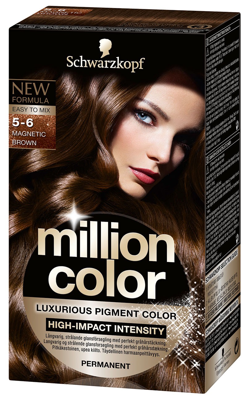 Schwarzkopf Краска для волос Million Color, 5-6. Магнетический Каштановый93450056 Schwarzkopf Краска для волос Million Color, 5-6. Магнетический Каштановый93450056Краска для волос Schwarzkopf Million Color - первая стойкая интенсивная крем-краска на основе пудры с миллионами красящих пигментов. Чистые цветовые пигменты при смешивании с проявляющей эмульсией превращаются в роскошную сияющую крем-краску. Простое смешивание и нанесение, не течет! Насладитесь невероятной интенсивностью! Превосходный насыщенный стойкий цвет. Надежное закрашивание седины. Кондиционер-блеск для интенсивного ухода и сияющего цвета с блестящими переливами. Способ применения: возьмите саше с сияющей пудрой за уголок и встряхните его, чтобы пигменты осели на дне саше. Пересыпьте пудру с красящими пигментами во флакон с проявляющей эмульсией и тщательно встряхните до образования однородного блестящего крема. Теперь насыщенный, роскошный окрашивающий крем можно легко нанести на волосы и распределить по всей длине, без подтеков.