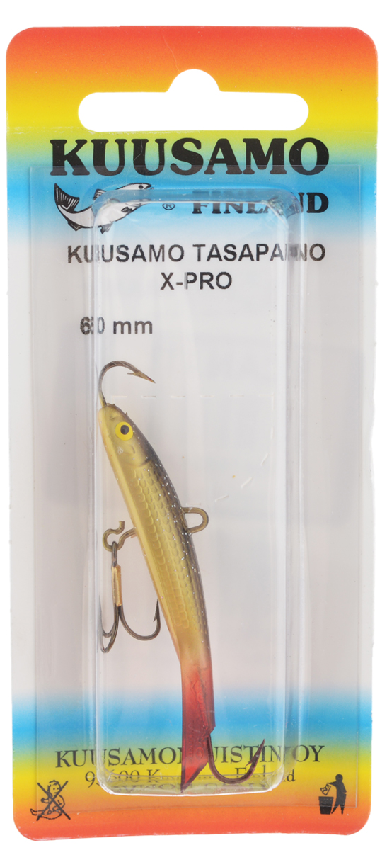 Балансир Kuusamo Tasapaino X-Pro, с тройником, цвет: черный, золотой, 6 см54057 Балансир Kuusamo Tasapaino X-Pro, с тройником, цвет: черный, золотой, 6 см54057Kuusamo Tasapaino X-Pro - это классический балансир, проверенный временем. Запатентованный хвостик слит воедино с телом приманки, в разы увеличивая прочность конструкции. Балансир Kuusamo Tasapaino X-Pro отлично подойдет для ловли окуня, судака, берша и щуки. Новый силуэт придал балансиру дополнительную динамику и отзывчивость при проводке. Изделие комплектуется одинарными крючками и подвесным тройником.