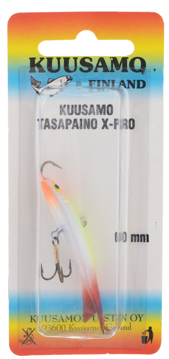 Балансир Kuusamo Tasapaino X-Pro, с тройником, цвет: желтый, белый, оранжевый, 6 см54064 Балансир Kuusamo Tasapaino X-Pro, с тройником, цвет: желтый, белый, оранжевый, 6 см54064Kuusamo Tasapaino X-Pro - это классический балансир, проверенный временем. Запатентованный хвостик слит воедино с телом приманки, в разы увеличивая прочность конструкции. Балансир Kuusamo Tasapaino X-Pro отлично подойдет для ловли окуня, судака, берша и щуки. Новый силуэт придал балансиру дополнительную динамику и отзывчивость при проводке. Изделие комплектуется одинарными крючками и подвесным тройником.