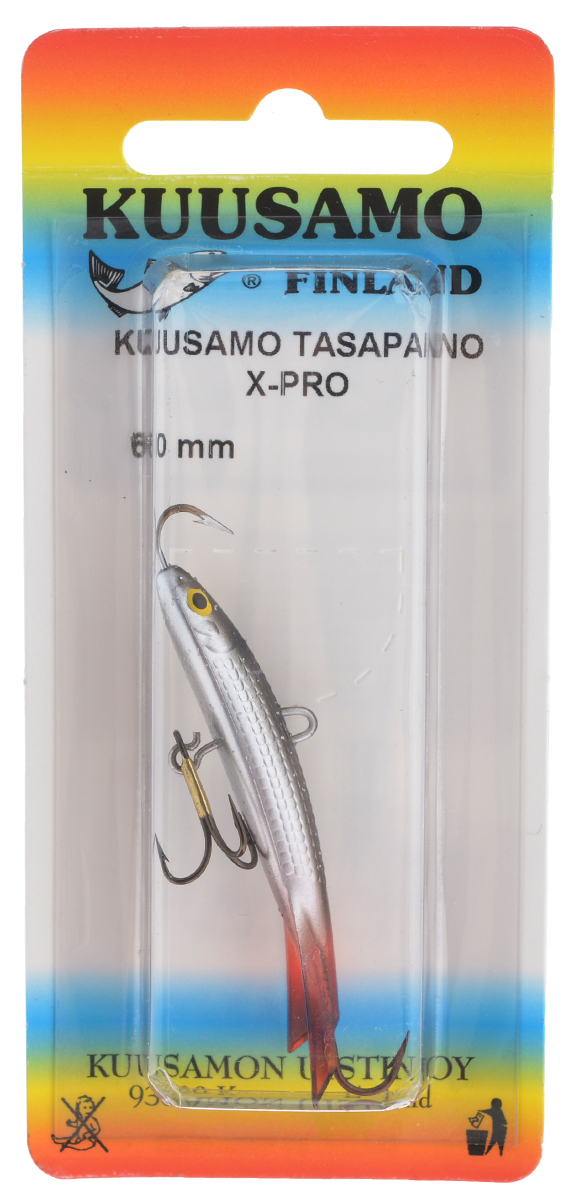 Балансир Kuusamo Tasapaino X-Pro, с тройником, цвет: черный, серебряный, 6 см54060 Балансир Kuusamo Tasapaino X-Pro, с тройником, цвет: черный, серебряный, 6 см54060Kuusamo Tasapaino X-Pro - это классический балансир, проверенный временем. Запатентованный хвостик слит воедино с телом приманки, в разы увеличивая прочность конструкции. Балансир Kuusamo Tasapaino X-Pro отлично подойдет для ловли окуня, судака, берша и щуки. Новый силуэт придал балансиру дополнительную динамику и отзывчивость при проводке. Изделие комплектуется одинарными крючками и подвесным тройником.