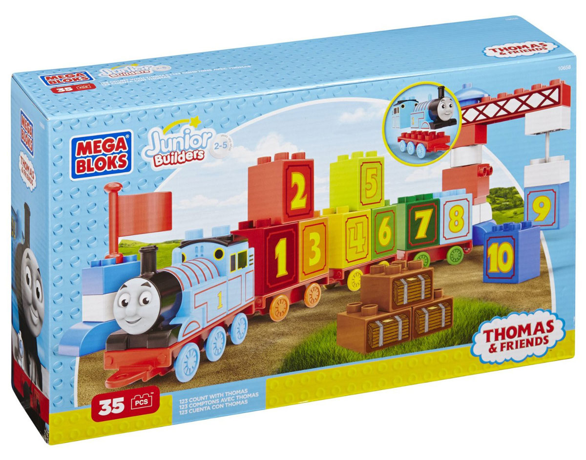 Mega Bloks Томас и его друзья Конструктор Обучающий паровозикCYM77 Mega Bloks Томас и его друзья Конструктор Обучающий паровозикCYM77Научите ребенка считать в форме веселой игры с обучающим паровозиком Томасом из серии игрушек Mega Bloks. Знакомьте своего маленького машиниста с миром чисел, используя яркие цветные блоки с цифрами от 1 до 10. Сконструируйте дополнительные вагоны, используя платформы с колесами из комплекта, и пересчитайте их, а потом постройте локомотив № 1 и отправьте свой яркий состав сквозь сборные ворота навстречу бесчисленным арифметическим приключениям! Идеальная игрушка для детей в возрасте от 2 до 5 лет. Особенности: Сборный паровозик Томас с нумерованными блоками-вагонами и платформами на колесах; Множество ярких деталей для постройки больших ворот, которые можно использовать для обучения ребенка; Совместимость с другими наборами Mega Bloks Junior Builders.