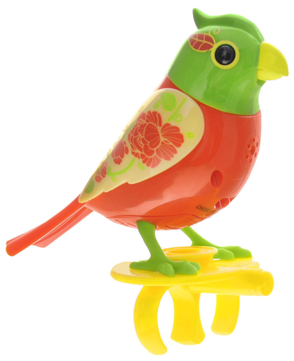 DigiBirds Интерактивная игрушка Птичка Pippa88286_оранжевый, зеленый, цветы DigiBirds Интерактивная игрушка Птичка Pippa88286_оранжевый, зеленый, цветыИнтерактивная игрушка Птичка DigiBirds Pippa - это забавная интерактивная игрушка, которая займет малыша на длительное время. Птичка стоит на специальном свистке, который удобно держать на двух пальцах. Эта игрушка умеет выполнять разные действия: щебетать, петь песенки, при этом двигая головой и клювом. Если подуть на грудку птички, она начнет щебетать. Если подуть в свисток, птичка станет исполнять известную песенку. Игрушка воспроизводит свыше 55 музыкальных свистов. 2 режима работы игрушки: соло и хор. При переключении в режим хора можно последовательно подсоединять птичек к главной, в результате они будут вместе исполнять песенки вслед за главной птичкой и щебетать друг с другом. Игрушка развивает музыкальный слух, любовь к музыке и животным. Для работы игрушки необходимы 3 батарейки напряжением 1,5V типа AG13/LR44 (товар комплектуется демонстрационными).