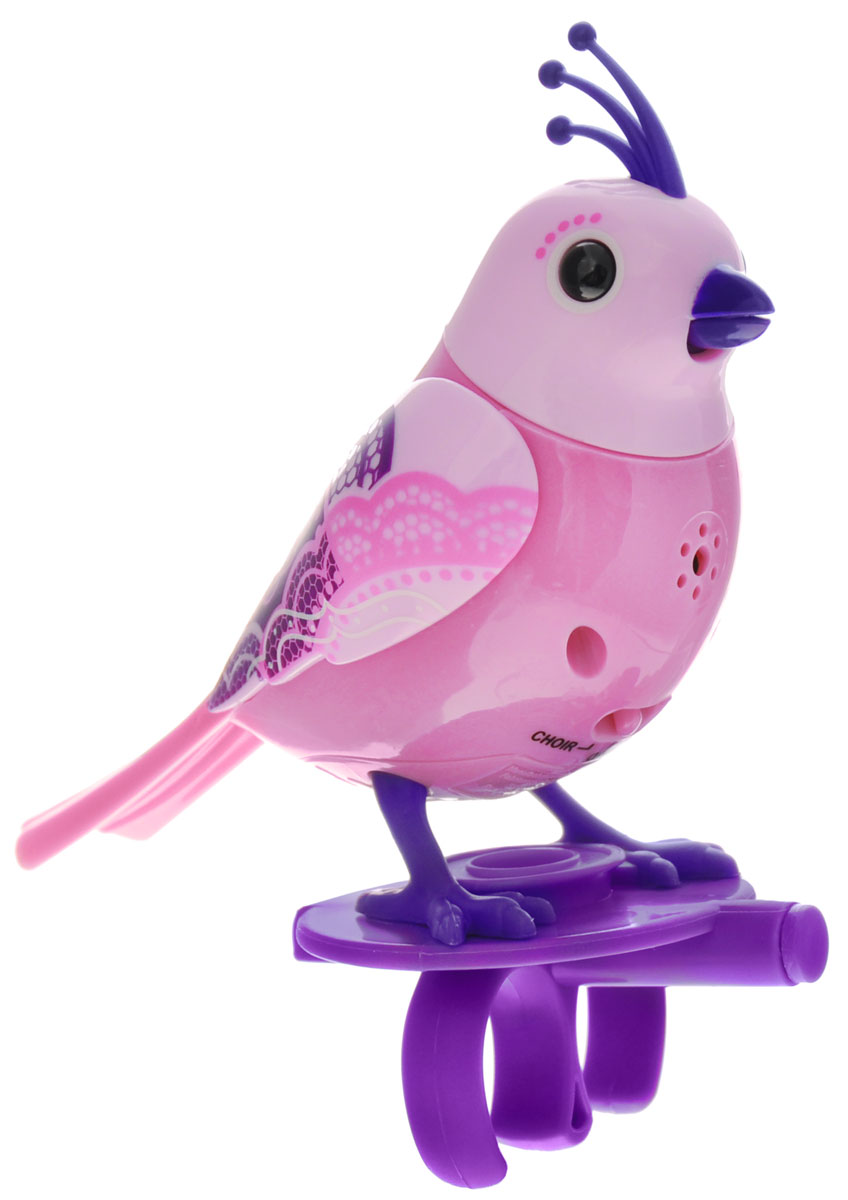 DigiBirds Интерактивная игрушка Птичка Lacy88286_сиреневый DigiBirds Интерактивная игрушка Птичка Lacy88286_сиреневыйИнтерактивная игрушка Птичка DigiBirds Lacy - это забавная интерактивная игрушка, которая займет малыша на длительное время. Птичка стоит на специальном свистке, который удобно держать на двух пальцах. Эта игрушка умеет выполнять разные действия: щебетать, петь песенки, при этом двигая головой и клювом. Если подуть на грудку птички, она начнет щебетать. Если подуть в свисток, птичка станет исполнять известную песенку. Игрушка воспроизводит свыше 55 музыкальных свистов. 2 режима работы игрушки: соло и хор. При переключении в режим хора можно последовательно подсоединять птичек к главной, в результате они будут вместе исполнять песенки вслед за главной птичкой и щебетать друг с другом. Игрушка развивает музыкальный слух, любовь к музыке и животным. Для работы игрушки необходимы 3 батарейки напряжением 1,5V типа AG13/LR44 (товар комплектуется демонстрационными).
