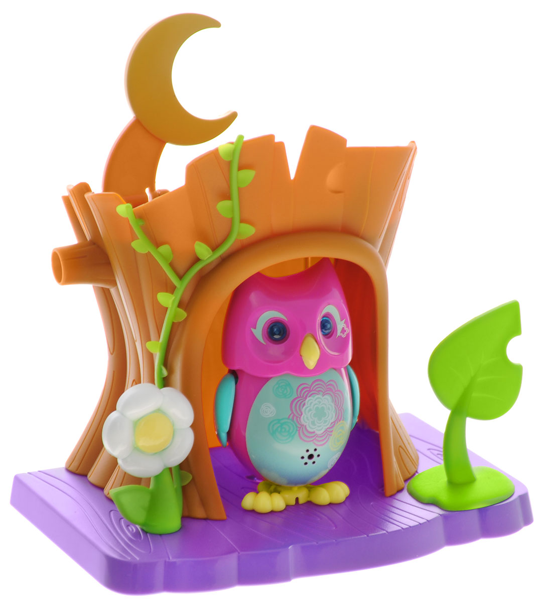 DigiOwls Интерактивный игровой набор Сова с домиком цвет розовый88359_розовый DigiOwls Интерактивный игровой набор Сова с домиком цвет розовый88359_розовыйИнтерактивный игровой набор DigiOwls Сова с домиком включает в себя интерактивную сову, домик и свисток. Сова умеет выполнять разные действия: издавать крики совы, петь песенки, при этом двигая клювом, поднимая и опуская крылышки и вращая головой. Глаза совы светятся и мерцают в такт песенке. Если подуть на грудку совы, она начнет издавать характерные для сов звуки. Если подуть в свисток, сова станет исполнять известную песенку. Игрушка воспроизводит свыше 55 песен и уханий. 2 режима работы игрушки: соло и хор. При переключении в режим хора можно последовательно подсоединять сов к главной, в результате они будут вместе исполнять песенки вслед за главной совой и общаться друг с другом. Сова сидит в своем уютном домике с грибочком и листочком. В комплект также входит свисток с удобным держателем для пальцев. Игрушка развивает музыкальный слух, любовь к музыке и животным. Для работы игрушки необходимы 3 батарейки напряжением 1,5V типа AG13/LR44...