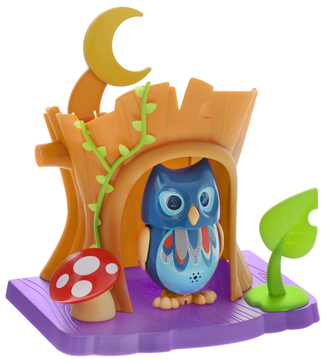 DigiOwls Интерактивный игровой набор Сова с домиком цвет синий88359_синий DigiOwls Интерактивный игровой набор Сова с домиком цвет синий88359_синийИнтерактивный игровой набор DigiOwls Сова с домиком включает в себя интерактивную сову, домик и свисток. Сова умеет выполнять разные действия: издавать крики совы, петь песенки, при этом двигая клювом, поднимая и опуская крылышки и вращая головой. Глаза совы светятся и мерцают в такт песенке. Если подуть на грудку совы, она начнет издавать характерные для сов звуки. Если подуть в свисток, сова станет исполнять известную песенку. Игрушка воспроизводит свыше 55 песен и уханий. 2 режима работы игрушки: соло и хор. При переключении в режим хора можно последовательно подсоединять сов к главной, в результате они будут вместе исполнять песенки вслед за главной совой и общаться друг с другом. Сова сидит в своем уютном домике с грибочком и листочком. В комплект также входит свисток с удобным держателем для пальцев. Игрушка развивает музыкальный слух, любовь к музыке и животным. Для работы игрушки необходимы 3 батарейки напряжением 1,5V типа AG13/LR44...