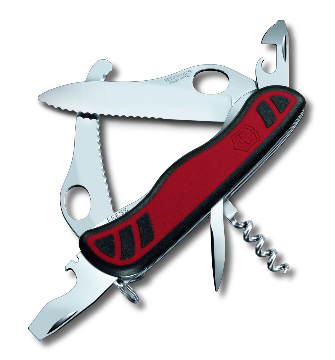 Нож перочинный Victorinox Dual Pro, цвет: красный, черный, 10 функций, 11,1 см0.8371.MWC Нож перочинный Victorinox Dual Pro, цвет: красный, черный, 10 функций, 11,1 см0.8371.MWCЛезвие перочинного складного ножа Victorinox Dual Pro изготовлено из высококачественной нержавеющей стали. Ручка, выполненная из прочного пластика с резиновой вставкой, обеспечивает надежный и удобный хват. Хорошее качество, надежный долговечный материал и эргономичная рукоятка - что может быть удобнее на природе или на пикнике! Функции ножа: Фиксирующееся лезвие с серейторной заточкой и петлей для открывания одной рукой. Штопор. Консервный нож с малой отверткой. Фиксирующаяся открывалка для бутылок с отверткой и инструментом для снятия изоляции. Шило, кернер. Кольцо для ключей. Фиксирующийся стропорез с петлей для открывания одной рукой. Длина ножа в сложенном виде: 11,1 см. Длина ножа в разложенном виде: 19,5 см.