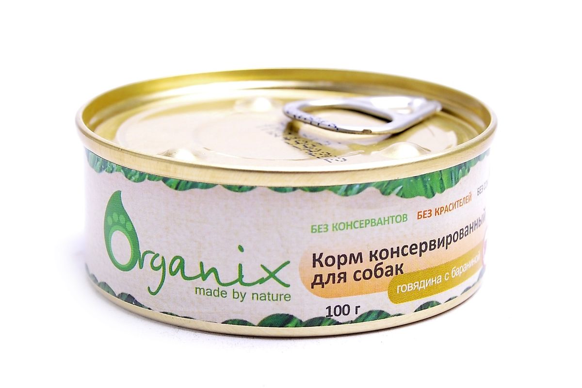 Organix Консервы для собак говядина с бараниной , 100 г19659 Organix Консервы для собак говядина с бараниной , 100 г19659Мясные консервы для взрослых собак с говядиной и бараниной Вкусный консервированный корм для собак. Изготовлен из 100% свежего мяса различного вида. Не содержит искусственных красителей, ароматизаторов или консервантов, ГМО. Специальная обработка помогает сохранять корм длительное время. Приготовлены из тщательно отобранных сортов мяса, которые внесут приятное разнообразие в меню вашей собаки. Корм разработан для обеспечения всех питательных потребностей взрослых собак. Состав: говядина, рубец, баранина, масло растительное, мука костная, стабилизатор Е472с, соль, вода. Пищевая ценность 100 г продукта: белок – не менее 7,0 г, жир – не более 10,0 г, энергетическая ценность (калорийность) – 118ккал/489 кДж Условия хранения: в прохладном темном месте.