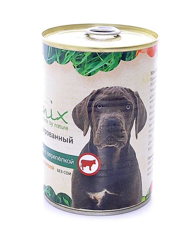 Organix Консервы для собак говядина с перепелкой, 410 г19666 Organix Консервы для собак говядина с перепелкой, 410 г19666Мясные консервы для взрослых собак с говядиной и перепелкой Вкусный консервированный корм для собак. Изготовлен из 100% свежего мяса различного вида. Не содержит искусственных красителей, ароматизаторов или консервантов, ГМО. Специальная обработка помогает сохранять корм длительное время. Приготовлены из тщательно отобранных сортов мяса, которые внесут приятное разнообразие в меню вашей собаки. Корм разработан для обеспечения всех питательных потребностей взрослых собак. Состав: говядина, рубец, мясо перепелок, масло растительное, мука костная, стабилизатор Е472с, соль, вода. Пищевая ценность 100 г продукта: белок – не менее 7,0 г, жир – не более 10,0 г, энергетическая ценность (калорийность) – 118 ккал / 489 кДж. Условия хранения: в прохладном темном месте.