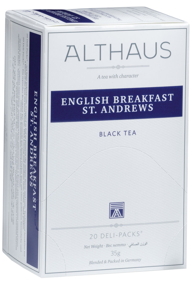 Althaus English Breakfast St. Andrews чай черный в пакетиках, 20 штTALTHB-DP0014 Althaus English Breakfast St. Andrews чай черный в пакетиках, 20 штTALTHB-DP0014English Breakfast St. Andrews - купаж из лучших сортов цейлонского чая. Оригинальный рецепт, придуманный более ста лет назад, сегодня стал классическим утренним чаем. English Breakfast славится своим крепким насыщенным вкусом и ярким ароматом, его можно подавать с сахаром и сливками. Оптимальная температура заваривания English Breakfast St. Andrews: 95°С. В каждой упаковке находится по 20 пакетиков чая для чашек. Страна: Шри-Ланка. Температура воды: 85-100 °С. Время заваривания: 3-5 мин. Цвет в чашке: темно-золотой. Althaus - премиальная чайная коллекция. Чай, ингредиенты и ароматизаторы для своих купажей компания Althaus получает от тщательно выбираемых чайных садов, мировых поставщиков высококачественных сублимированных фруктов и трав, а также ведущих европейских производителей ароматизаторов. Пакетик Deli Pack представляет собой порционный двухкамерный мешочек из фильтр- бумаги, запаянный в специальный термоконверт с...