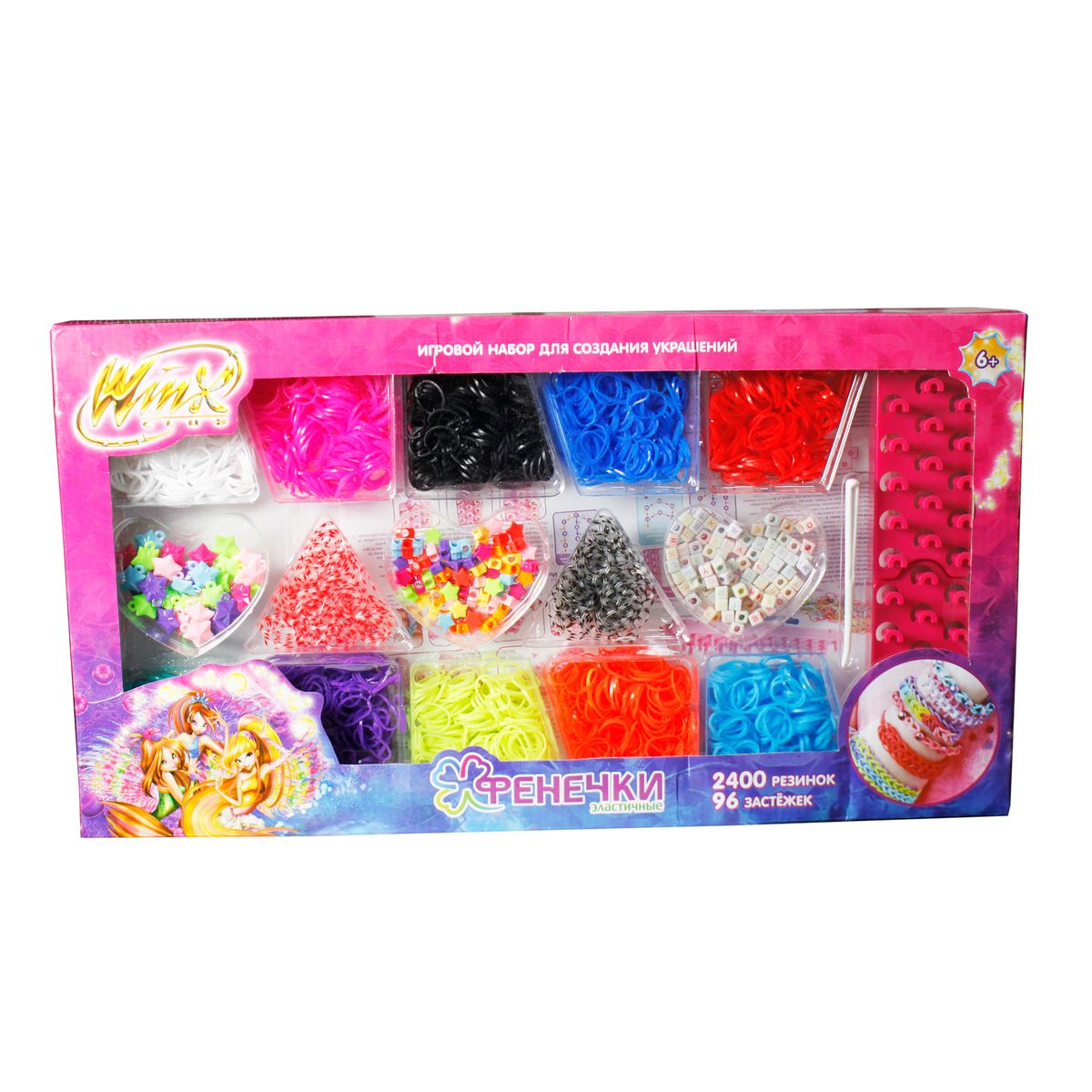 1TOY Набор для плетения Набор фенечек из 10 цветов с аксессуарами WinxТ58333 1TOY Набор для плетения Набор фенечек из 10 цветов с аксессуарами WinxТ58333Набор фенечек: 10 цветов, 2400 резинок,шармы,бисер, 96 застёжек,1 крючок,3 станка для плетения, в коробке, 1toy Winx
