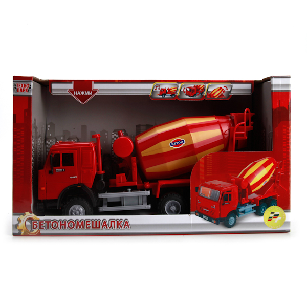ТехноПарк БетономешалкаA532-H36008-J006 ТехноПарк БетономешалкаA532-H36008-J006Бетономешалка Технопарк представляет собой один из видов специальной техники, который будет по достоинству оценен любителями игрушечных машинок. Кабина с открывающимися дверями, при открытии которых раздается звук запускаемого двигателя и включаются передние фары. На шасси размещена бочка-бетономешалка из пластика. Бочка внутри полая, легко снимается, можно наливать воду или засыпать песок. Машина оснащена инерционным механизмом. Модель выполнена детально и очень реалистично. С помощью этой игрушки ребенок сможет придумать большое количество интересных игр. Игрушка выполнена из прочных и безопасных для ребенка материалов, имеет подвижные элементы. Модель познакомит ребенка с новыми видами техники, что расширит его кругозор.