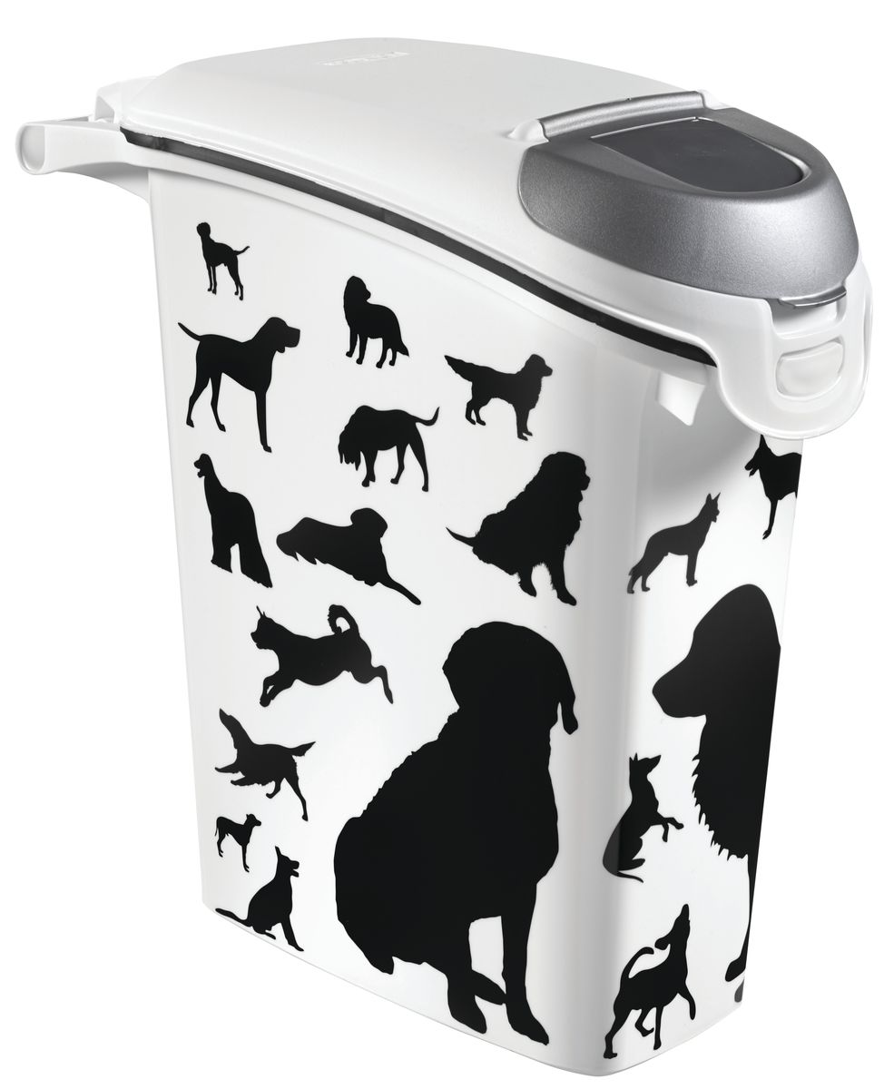Curver PetLife Контейнер для корма Собаки, черно-белый, на 10кг/23л, 23*50*50см18597 Curver PetLife Контейнер для корма Собаки, черно-белый, на 10кг/23л, 23*50*50см18597Контейнеры для хранения сухого корма, с крышкой. Одним из основных преимуществ хранения сухого корма в пластиковых контейнерах является отсутствие влаги. Влага, как известно, способствует образованию плесени!Контейнеры Curver оснащены плотно закрывающийся крышкой, что позволяет предотвратить проникновение не только влаги, но паразитов и грызунов. • Из экологически чистого пищевого пластика • Не содержат вредных примесей • Оснащен герметичной крышкой • Позволяет сохранить вкус и запах корма • Вытянутая форма контейнера делает его удобным для хранения • Сохранность органолептических показателей корма до истечения срока годности
