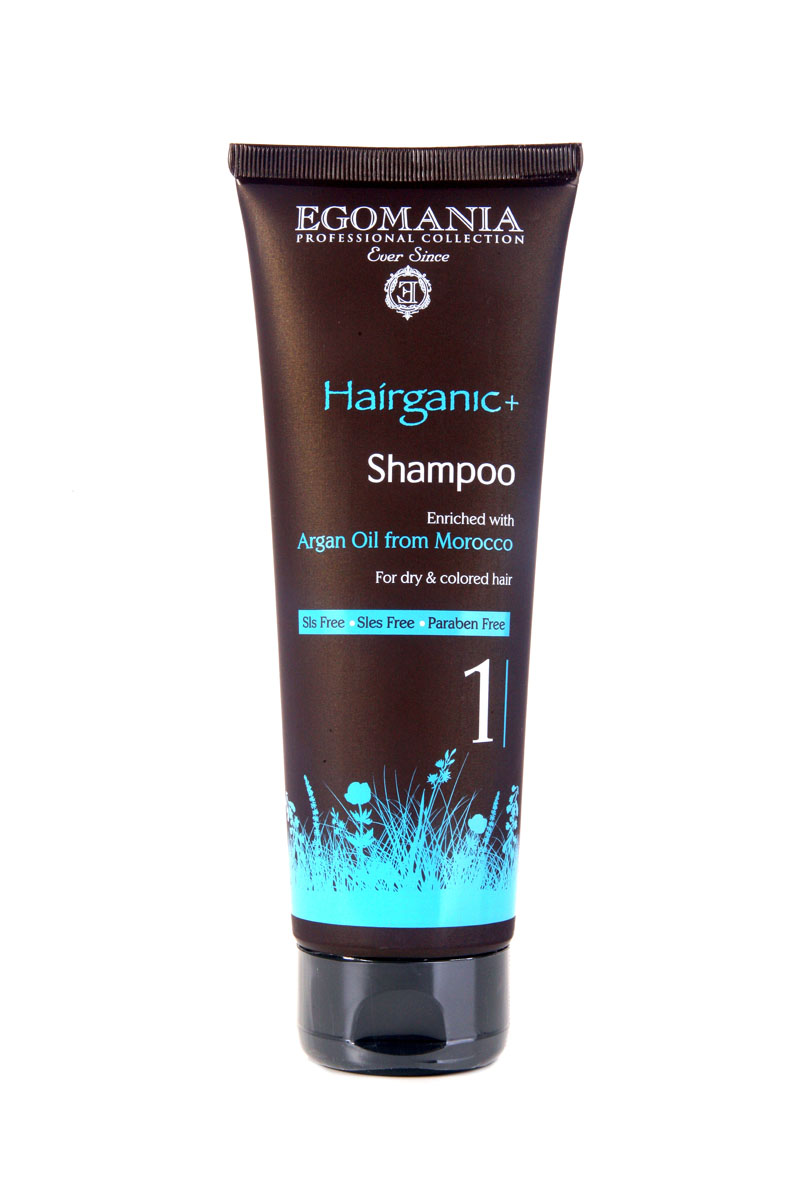 Egomania Professional Collection Шампунь Hairganic+ с маслом аргана для сухих и окрашенных волос 250мл1640097 Egomania Professional Collection Шампунь Hairganic+ с маслом аргана для сухих и окрашенных волос 250мл1640097Шампунь подходит для сухих, истонченных, ломких, окрашенных и поврежденных волос, а также для проблемной кожи головы. Основным активным ингредиентом является масло аргана, которое содержит в большом количестве витамины А, F, E, аминокислоты. Шампунь не только очищает структуру волос, но и снимает раздражение и зуд кожи головы, увлажняет волосы, делая их мягкими, послушными и блестящими. Шампунь эффективно очищает волосы и кожу головы, за счет окиси камеди и экстракта граната растворяет жирные кислоты и нормализует работу сальных желез. Входящие в состав сок листьев алоэ и масло сладкого миндаля нормализуют водный баланс.
