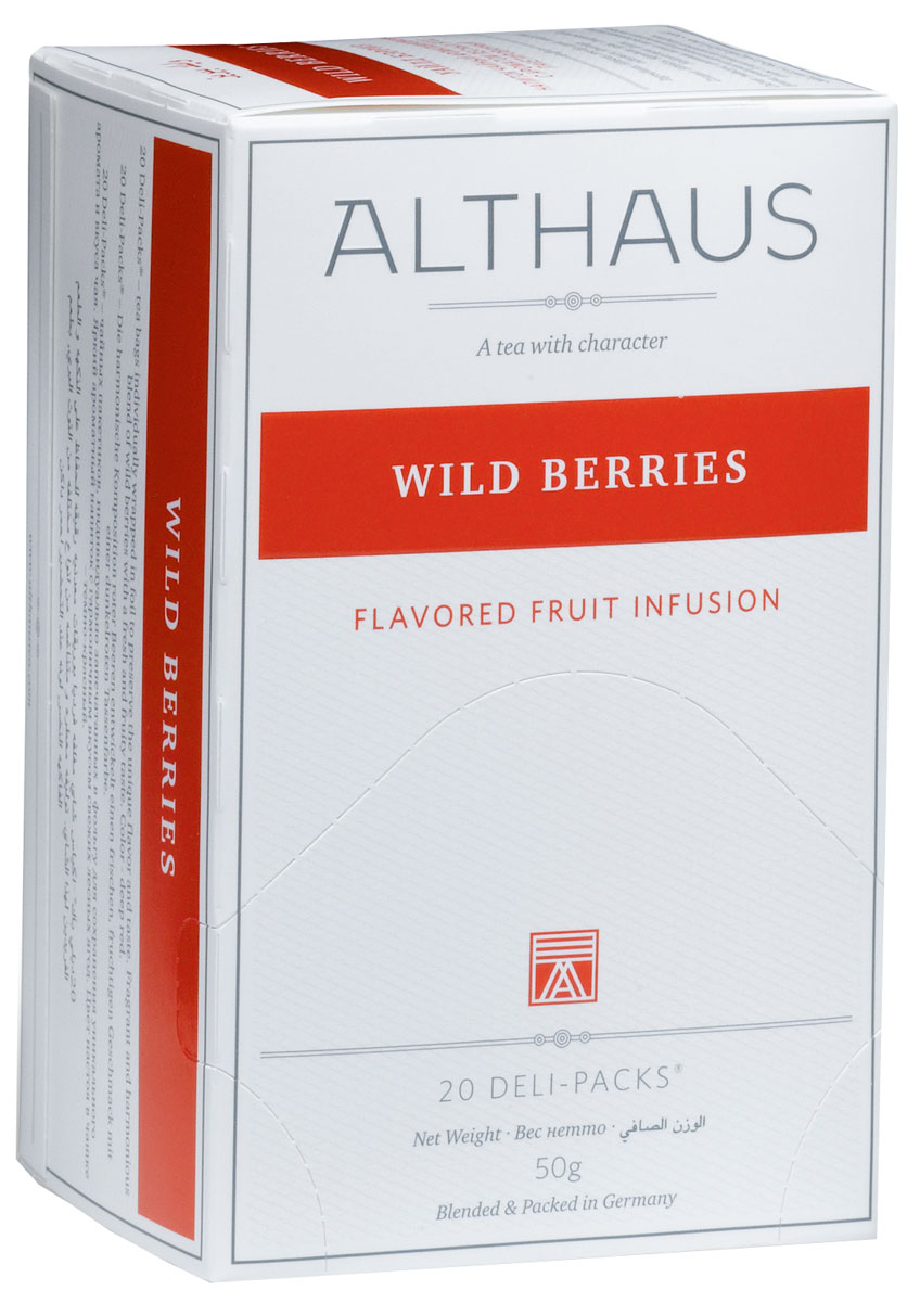 Althaus Wild Berries чай фруктовый в пакетиках, 20 штTALTHB-DP0025 Althaus Wild Berries чай фруктовый в пакетиках, 20 штTALTHB-DP0025Wild Berries - ароматный темно-красный напиток с гармоничным вкусом свежих лесных ягод. В состав Уайлд Бэрриз входят душистое яблоко, шиповник, ежевика и гибискус. Этот чай раскрывает богатый букет со множеством выразительных нюансов — глубокими фруктово-ягодными тонами и кислинкой пурпурного каркаде. Напиток богат витаминами и полезен для здоровья. В каждой упаковке находится по 20 пакетиков чая для чашек. Страна: Германия, Египет. Температура воды: 85-100 °С. Время заваривания: 4-6 мин. Цвет в чашке: темно-красный. Althaus - премиальная чайная коллекция. Чай, ингредиенты и ароматизаторы для своих купажей компания Althaus получает от тщательно выбираемых чайных садов, мировых поставщиков высококачественных сублимированных фруктов и трав, а также ведущих европейских производителей ароматизаторов. Пакетик Deli Pack представляет собой порционный двухкамерный мешочек из фильтр-бумаги, запаянный в специальный термоконверт с алюминиевой...
