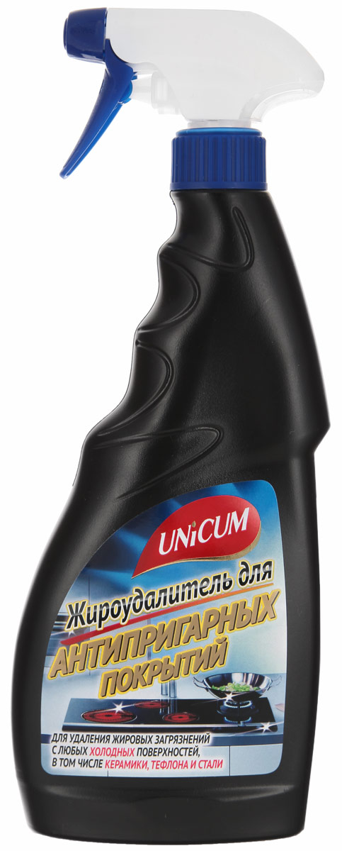 Жироудалитель для антипригарных покрытий Unicum, 500 мл302302 Жироудалитель для антипригарных покрытий Unicum, 500 мл302302Жироудалитель Unicum эффективно удаляет пригоревший жир, масло, сахар и другие пищевые загрязнения с рабочих поверхностей кастрюль, сковородок (в том числе с антипригарным покрытием), стеклокерамических плит, а также других покрытий из стеклокерамики, нержавеющей стали, кафеля и пластика. Средство глубоко и бережно очищает очищает поверхность, не оставляет царапин, придает блеск и оставляет защитный нанослой, облегчающий последующую очистку, эффективно действует даже на холодных поверхностях. Состав: очищенная вода, менее 5% НПАВ, 5-15% щелочной компонент, менее 5% функциональные добавки, менее 5% растворители, менее 5% Д-лимонен. Товар сертифицирован.