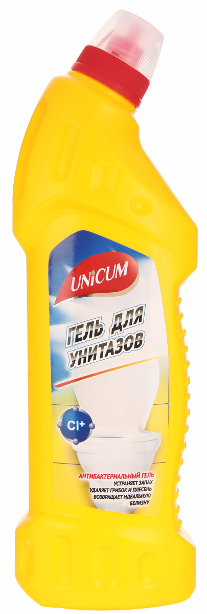 Гель для чистки унитазов Unicum, с гипохлоритом, 750 мл300445 Гель для чистки унитазов Unicum, с гипохлоритом, 750 мл300445Гель Unicum высокоэффективное средство для чистки фарфорового, фаянсового и керамического оборудования ванных и туалетных комнат: унитазов, биде, раковин, кафеля. Гель мгновенно удаляет известковые налеты, ржавчину, неприятные запахи, убивает бактерии, плесень, грибок, а также придает блеск. Состав: очищенная вода, 5-15% гипохлорит натрия, менее 5% АПАВ, менее 5% НПАВ, менее 5% функциональные добавки, менее 5% отдушка. Товар сертифицирован.