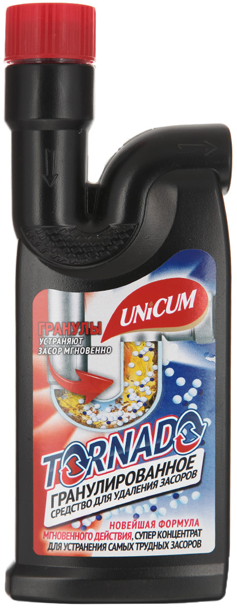 Средство для удаления засоров Unicum Торнадо, гранулированное, 600 г304023 Средство для удаления засоров Unicum Торнадо, гранулированное, 600 г304023Гранулированное средство Unicum Торнадо мгновенно очищает сливные трубы даже от самых сильных засоров, устраняет жиросодержащие отложения, неприятные запахи и растворяет волосы. Регулярное применение средства избавит вас от проблем, связанных с механической прочисткой отстойников и труб. Состав: более 30% гидроокись натрия, 5-15% моющие добавки. Товар сертифицирован. Уважаемые клиенты! Обращаем ваше внимание на возможные изменения в дизайне упаковки. Качественные характеристики товара остаются неизменными. Поставка осуществляется в зависимости от наличия на складе.