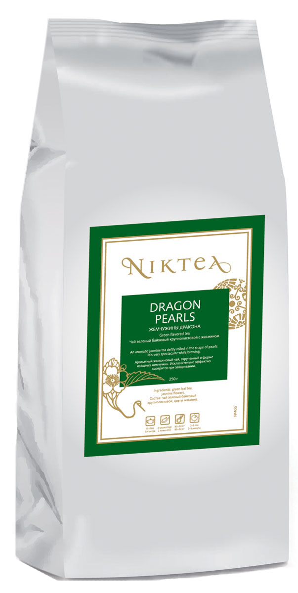 Niktea Dragon Pearls зеленый листовой чай, 250 гTALTHA-DP0014 Niktea Dragon Pearls зеленый листовой чай, 250 гTALTHA-DP0014Niktea Dragon Pearls - ароматный жасминовый чай, скрученный в форме изящных жемчужин. Исключительно эффектно смотрится при заваривании. NikTea следует правилу качество чая - это отражение качества жизни и гарантирует: Тщательно подобранные рецептуры в коллекции топовых позиций-бестселлеров. Контролируемое производство и сертификацию по международным стандартам. Закупку сырья у надежных поставщиков в главных чаеводческих районах, а также в основных центрах тимэйкерской традиции - Германии и Голландии. Постоянство качества по строго утвержденным стандартам. NikTea - это два вида фасовки - линейки листового и пакетированного чая в удобной технологичной и информативной упаковке. Чай обладает многофункциональным вкусоароматическим профилем и подходит для любого типа кухни, при этом постоянно осуществляет оптимизацию базовой коллекции в соответствии с новыми тенденциями чайного рынка. Листовая коллекция NikTea представлена в...