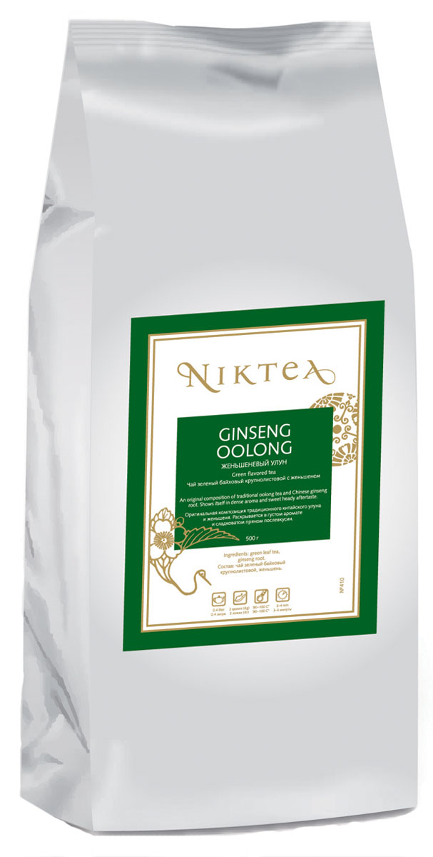 Niktea Ginseng Oolong зеленый листовой чай, 500 гTALTHA-DP0015 Niktea Ginseng Oolong зеленый листовой чай, 500 гTALTHA-DP0015Зеленый листовой чай Niktea Ginseng Oolong - это оригинальная композиция традиционного китайского улуна и женьшеня. Раскрывается в густом аромате и сладковатом пряном послевкусии. NikTea следует правилу качество чая - это отражение качества жизни и гарантирует: Тщательно подобранные рецептуры в коллекции топовых позиций-бестселлеров. Контролируемое производство и сертификацию по международным стандартам. Закупку сырья у надежных поставщиков в главных чаеводческих районах, а также в основных центрах тимэйкерской традиции - Германии и Голландии. Постоянство качества по строго утвержденным стандартам. NikTea - это два вида фасовки - линейки листового и пакетированного чая в удобной технологичной и информативной упаковке. Чай обладает многофункциональным вкусоароматическим профилем и подходит для любого типа кухни, при этом постоянно осуществляет оптимизацию базовой коллекции в соответствии с новыми тенденциями чайного рынка. ...
