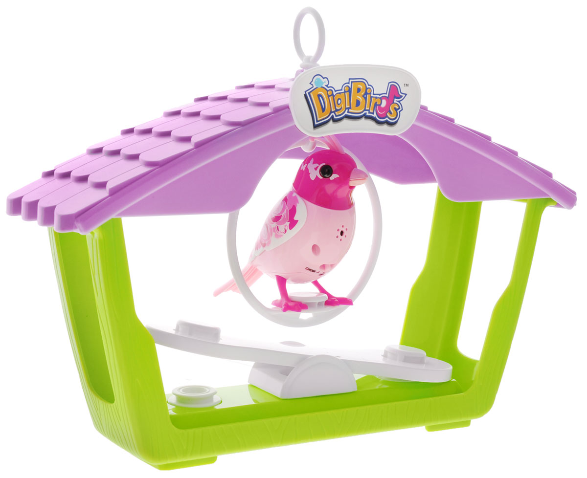 DigiBirds Интерактивный игровой набор Птичка с домиком88400_розовая птичка DigiBirds Интерактивный игровой набор Птичка с домиком88400_розовая птичкаИнтерактивный игровой набор DigiBirds Птичка с домиком включает в себя интерактивную птичку, домик, два вида качелей и свисток. Птичка умеет выполнять разные действия: щебетать, петь песенки, при этом двигая головой и клювом. Если подуть на грудку птички, она начнет щебетать. Если подуть в свисток, птичка станет исполнять известную песенку. Игрушка воспроизводит свыше 55 музыкальных свистов. 2 режима работы игрушки: соло и хор. При переключении в режим хора можно последовательно подсоединять птичек к главной, в результате они будут вместе исполнять песенки вслед за главной птичкой и щебетать друг с другом. В комплекте с птичкой идет домик с качелями для двух птичек, подвесные качели для одной птички и свисток. Игрушка развивает музыкальный слух, любовь к музыке и животным. Для работы игрушки необходимы 3 батарейки напряжением 1,5V типа AG13/LR44 (товар комплектуется демонстрационными).