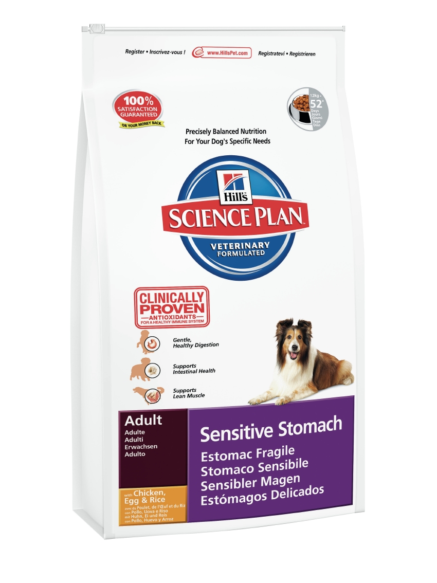 Сухой корм для собак Hills Science Plan Canine Adult Sensitive Stomach для улучшения работы пищеварительного тракта, с чувствительным желудком 12кг, пакет6061 Сухой корм для собак Hills Science Plan Canine Adult Sensitive Stomach для улучшения работы пищеварительного тракта, с чувствительным желудком 12кг, пакет6061Рекомендуется • взрослым собакам для улучшения работы пищеварительного тракта. Не рекомендуется • Кошкам • Щенкам • Беременным и кормящим сукам. Во время щенности и лактации сук необходимо переводить на рационы для щенков мелких и средних пород –Hills™ Science Plan™ Puppy Healthy Development™ (Гармоничное развитие). Дополнительная информация • Рацион Hills™ Science Plan™ Canine Adult Sensitive Stomach (При проблемном пищеварении) разработан для кормления животных с редкими эпизодами рвоты, жидкого стула, газообразования и/или урчания в животе. • Собак, склонных к расстройствам пищеварения, лучше кормить несколько раз в день маленькими порциями. • Ингредиенты сухого рациона Размолотый рис (19%), кукуруза, мука из мяса курицы (20%) и индейки, мука из кукурузного глютена, сухое цельное яйцо (13%), животный жир, гидролизат белка, растительное масло, семя льна, минералы, волокна овса, сухая свекольная пульпа, L-лизина гидрохлорид, L-триптофан, витамины, микроэлементы и бета-каротин....